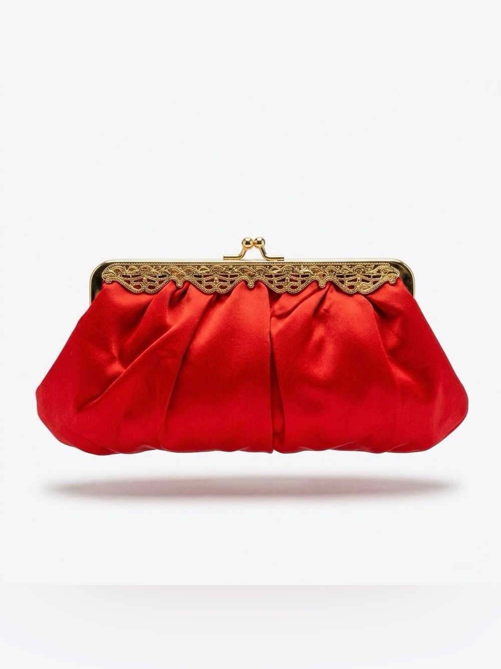 Red Satin Frame Clutch Bag